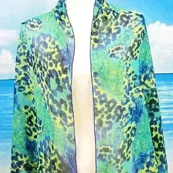 GREEN/BLUE COLORFUL Womans SHEER Scarf REVERSIBLE Hajib Shoulder Rectangle Wrap - Picture 5 of 8
